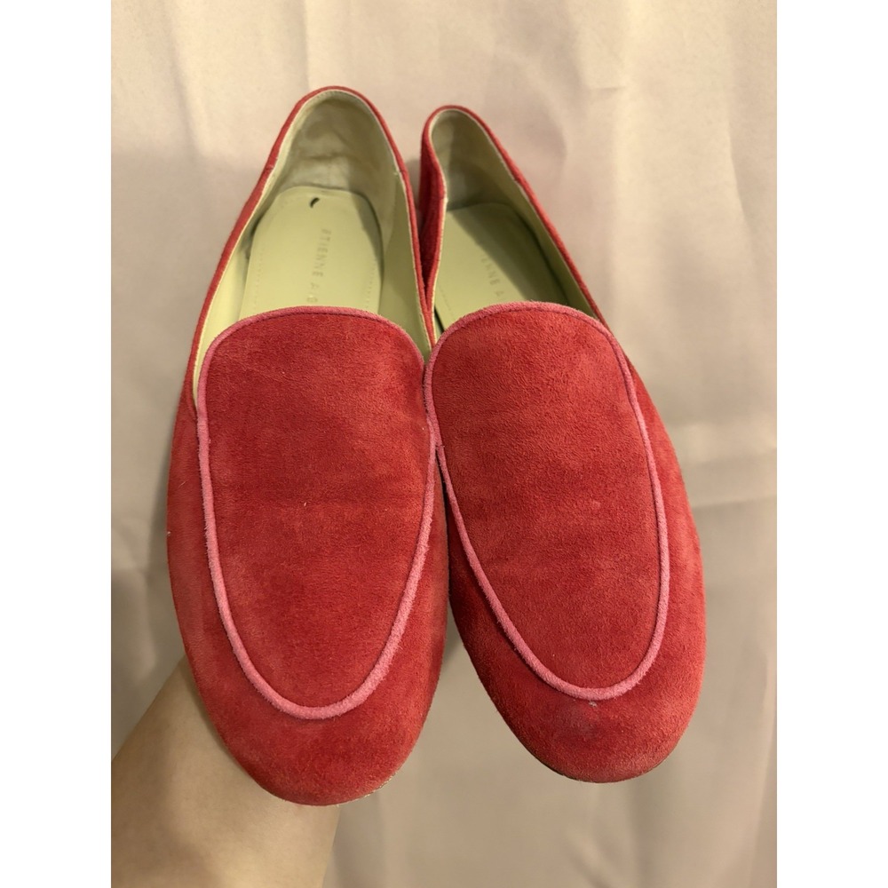 Etienne Aigner Red Suede Loafers Pink Trim Preppy Smoking Slippers 8.5